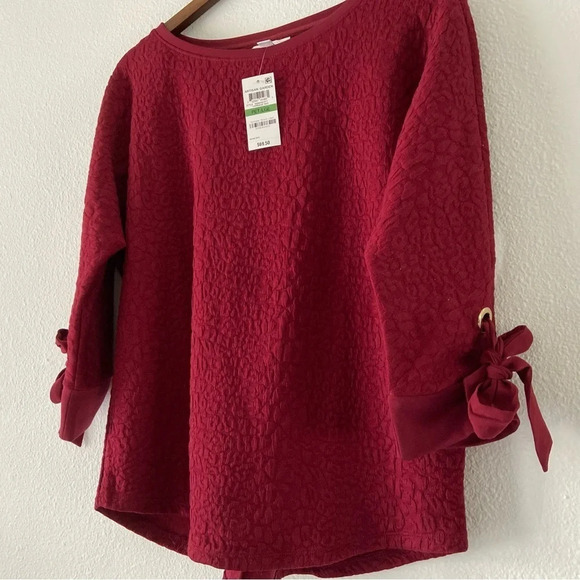 Charter Club Tie Cuff Blouse Artisan Garden Red Large Petite NEW Elegant Preppy - Picture 4 of 10